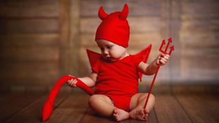 Baby Halloween costumes illustrated by baby dressed as devil