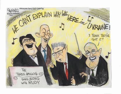 Political Cartoon U.S. Ukraine Three Amigos Rudy Sing-Along