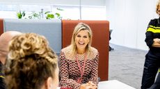 Queen Maxima's autumnal dress and red accessories made a statement as the royal stepped out for two important engagements in Amsterdam