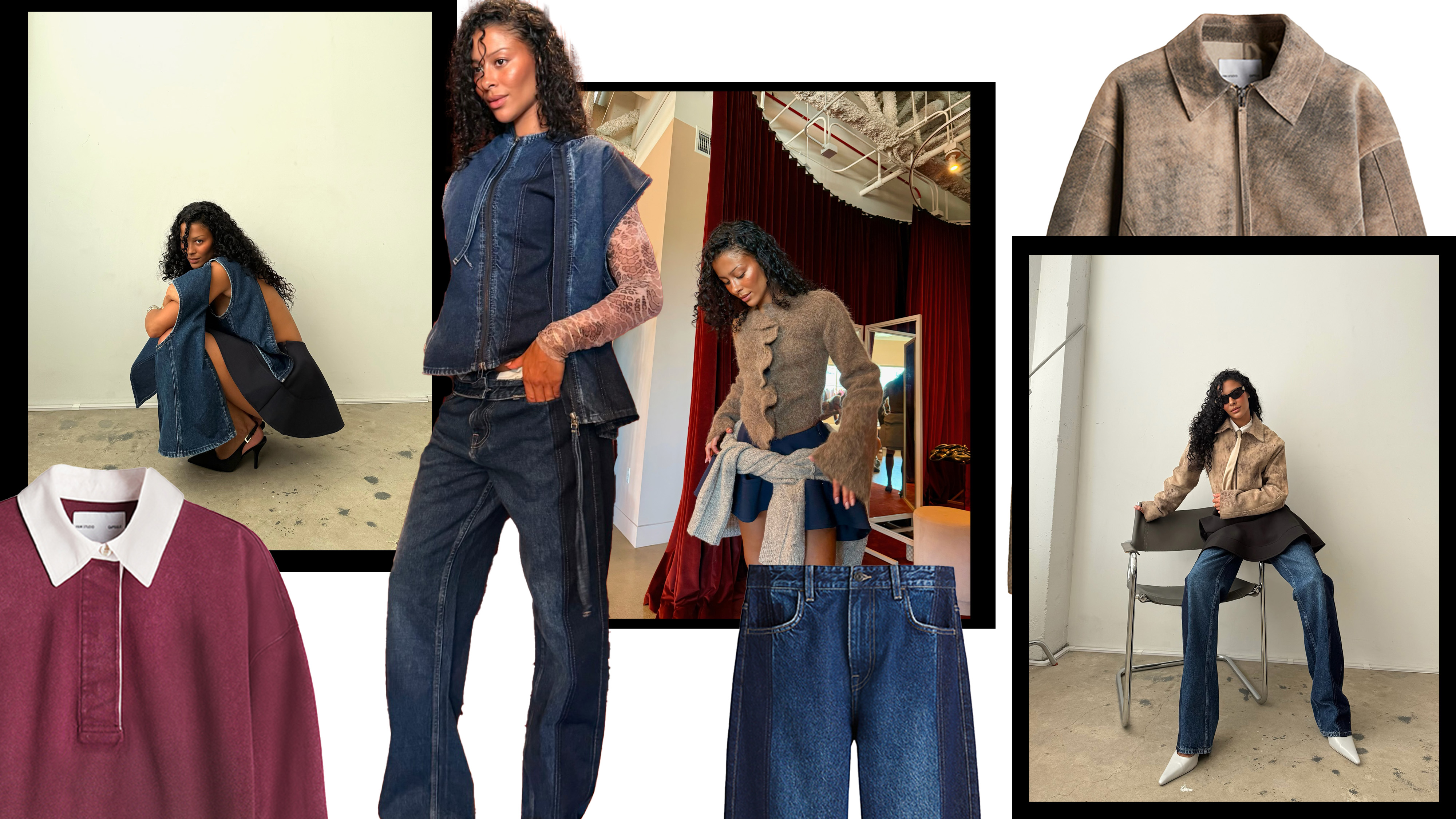 A collage of Sami Miro wearing H&M Studio's pre-fall collection.