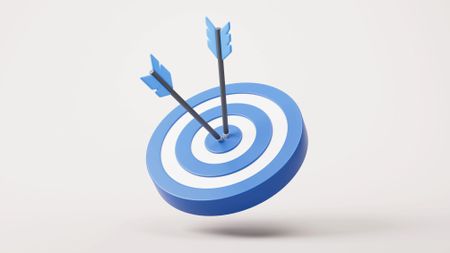 3D graphic of blue and white target with two arrows in the bullseye