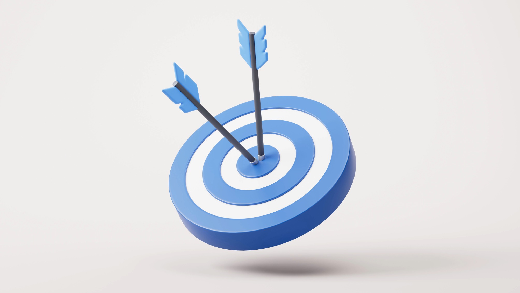3D graphic of blue and white target with two arrows in the bullseye
