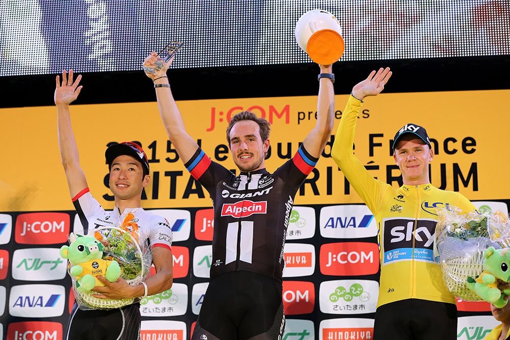 John Degenkolb (Giant-Alpecin) on the podium at the 2015 Saitama Criterium