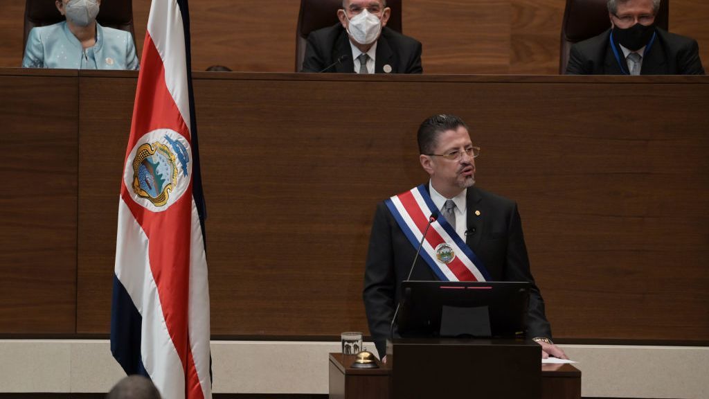 Rodrigo Chaves, Costa Rica&amp;#039;s president, speaks at his inauguration ceremony