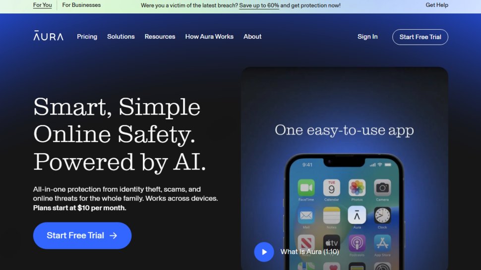 Website screenshot of Aura (August, 2025)