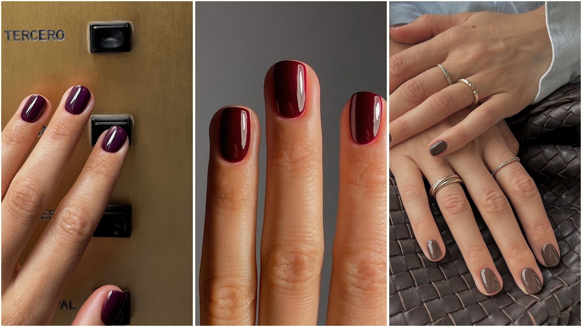 A collage of autumnal manicures on @matejanova wearing Manucurist nail polishes