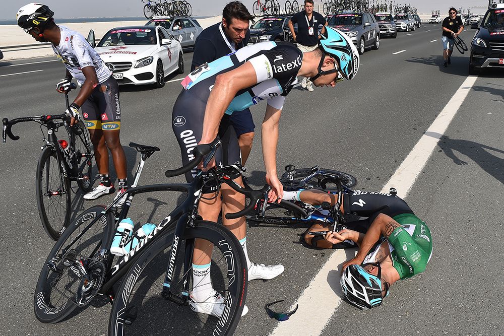 Tom Boonen crashes out of the Abu Dhabi Tour on stage 2