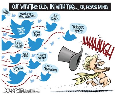 Political Cartoon U.S. Trump 2020 Tweeting