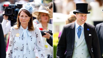 Composite of pictures of Carole Middleton in a blue dress and Prince William in a suit at Royal Ascot 2024