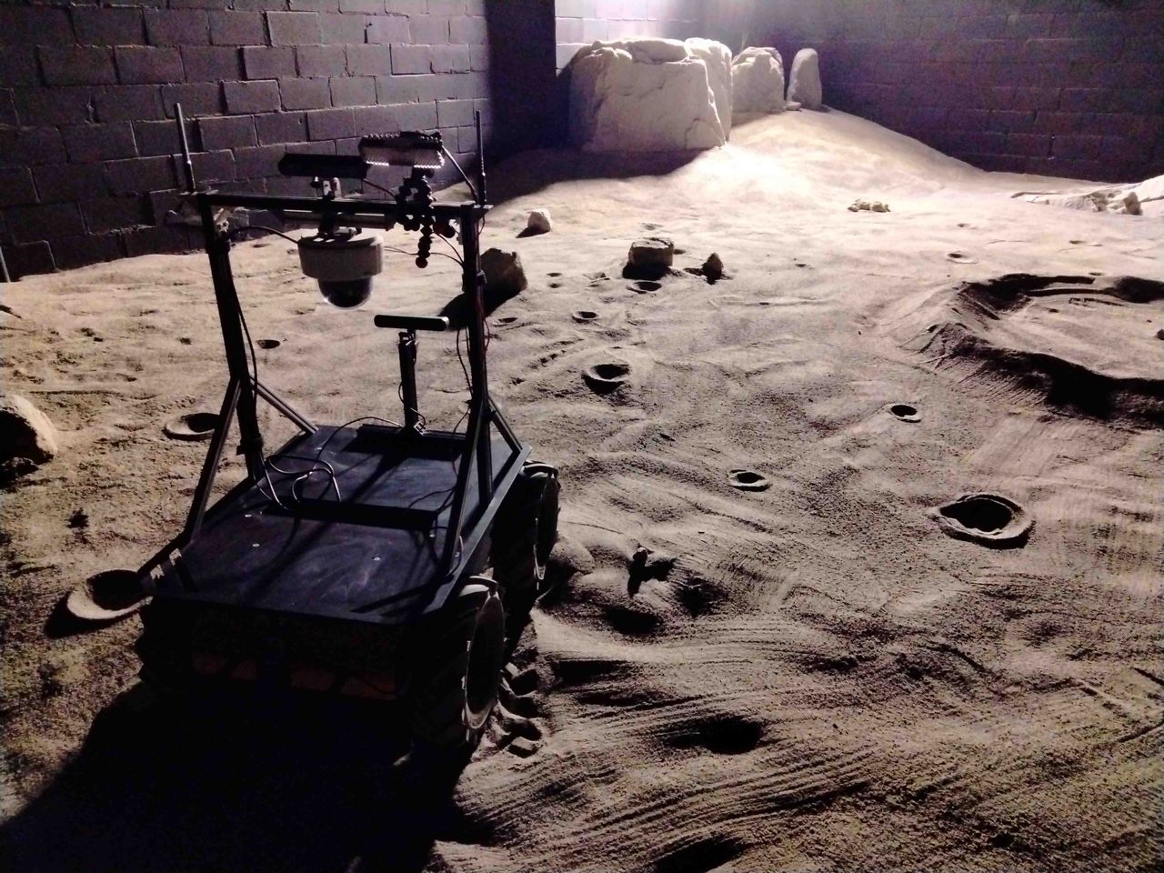 Lunar rover Max in a lunar-like facility at the company Mission Control in Ottawa, Canada.