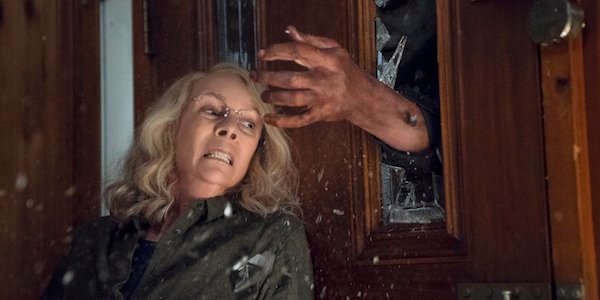 Laurie Strode keeping Michael out in Halloween