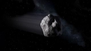 An artist's depiction of an asteroid.