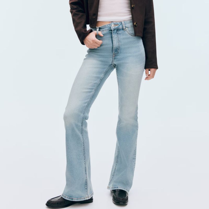 flared high jeans on model