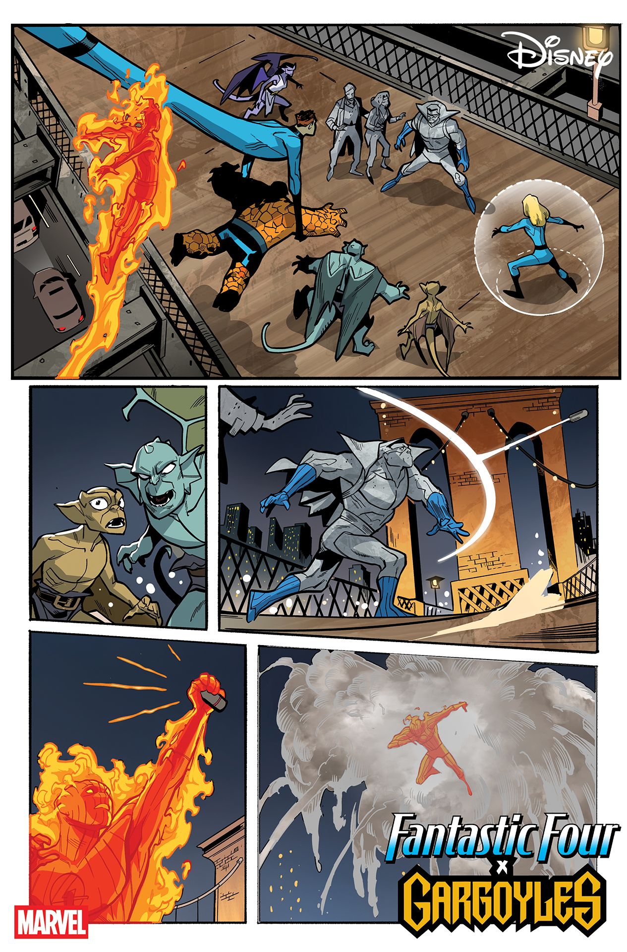 The Gargoyles and Fantastic Four fight with the Grey Gargoyle