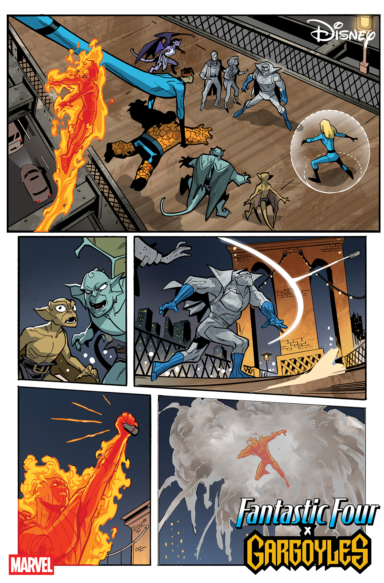 The Gargoyles and Fantastic Four fight with the Grey Gargoyle