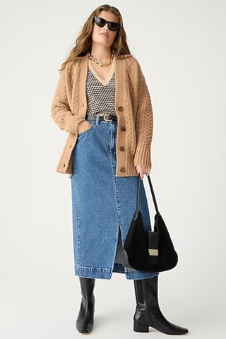 J.Crew Cable-knit stretch cardigan sweater