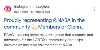 A screenshot of a google result showing the old NASA Glenn post prior to deletion.