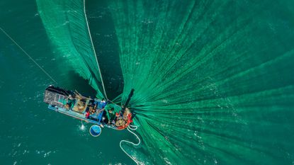 Industrial fishing boat and nets