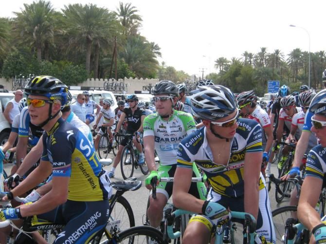 The Tour of Oman peloton awaits the start of stage 4.