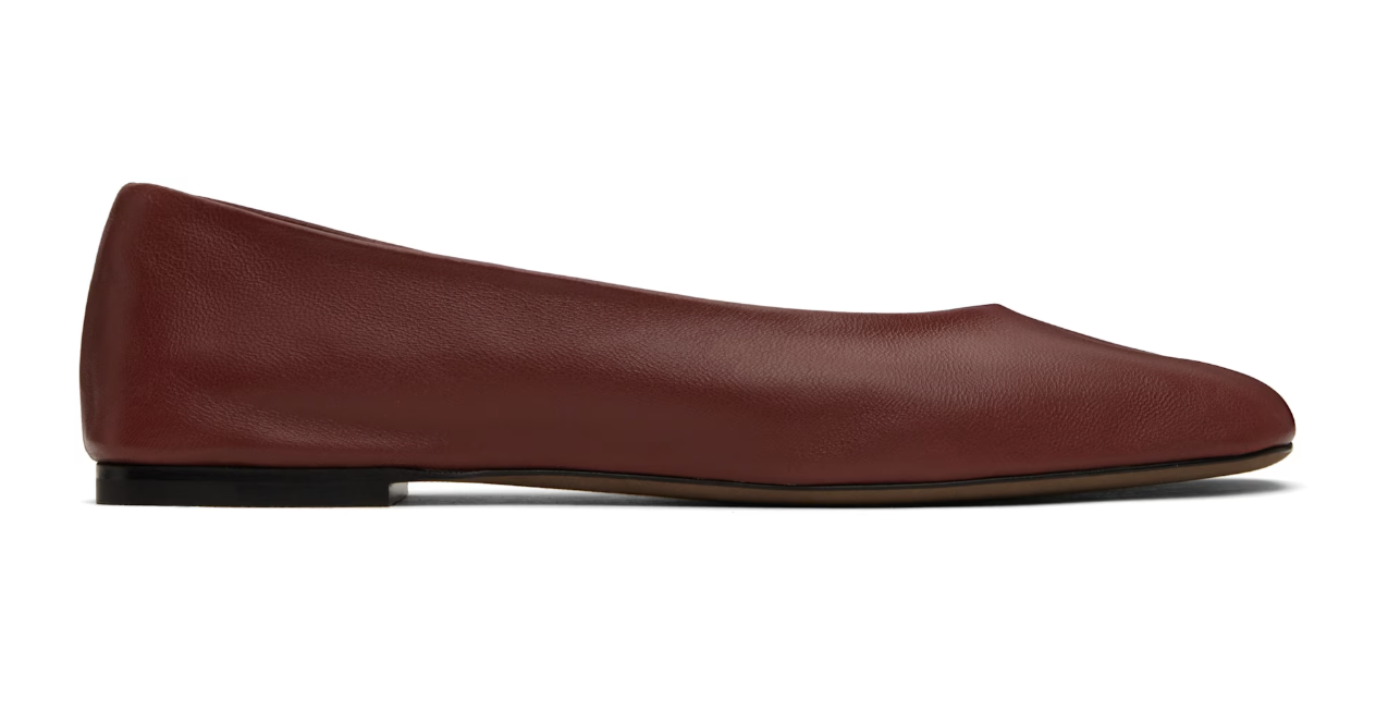 The Row, Burgundy Square Ballerina Flats