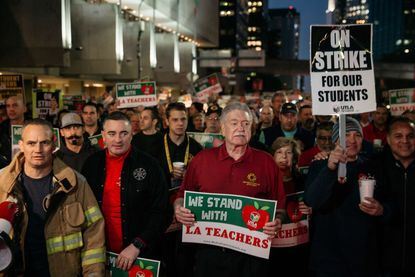 Teachers and firefighters strike for educators in Los Angeles.
