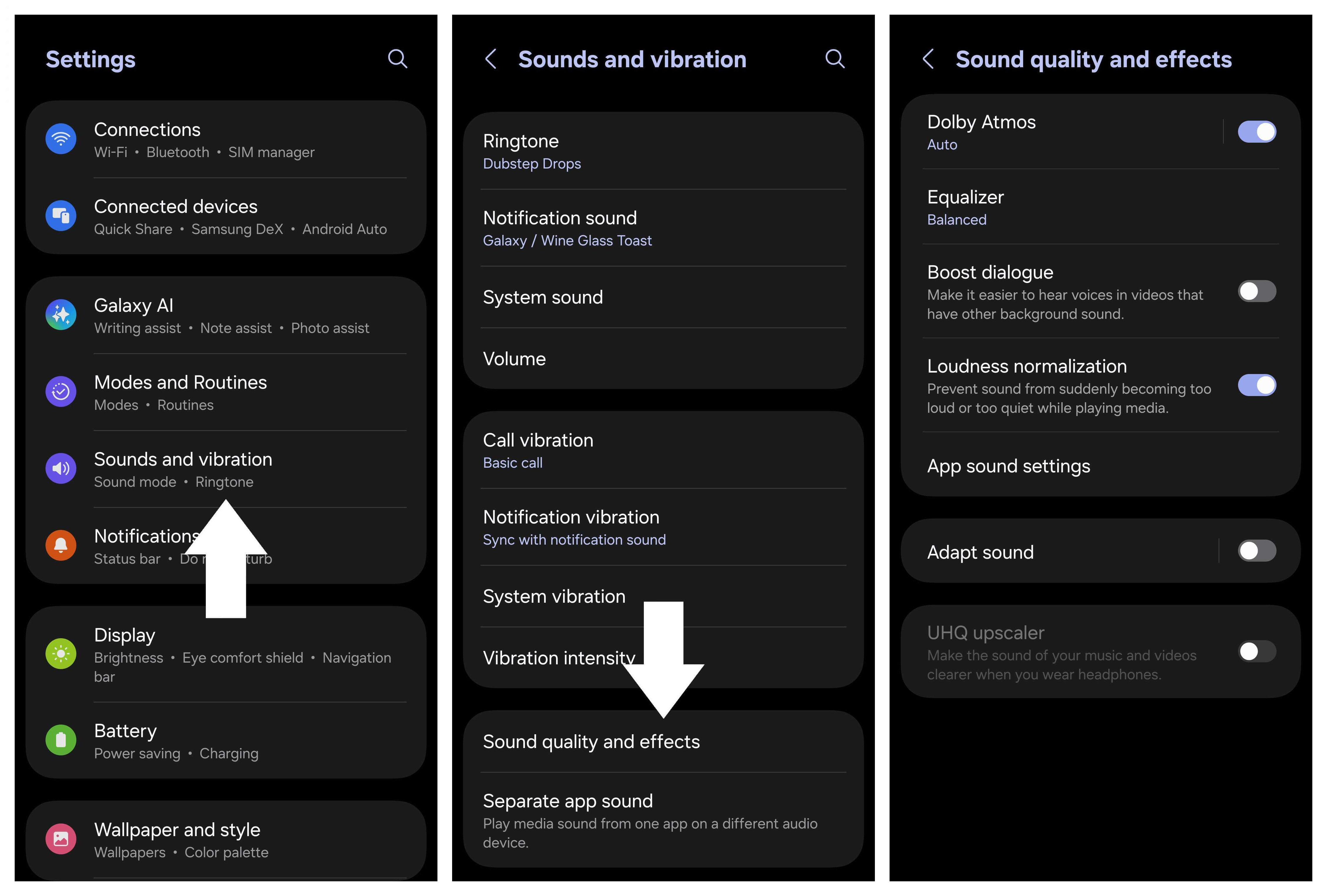 Sound quality settings on the Galaxy S25