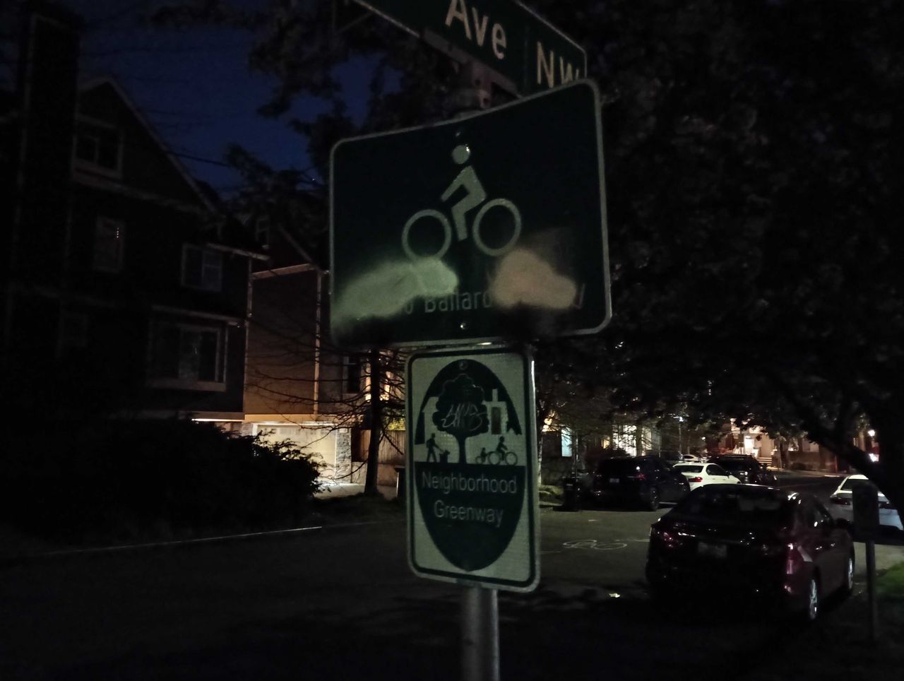 A sign at night