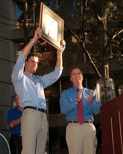 George with his plaque from the mayor, proclaiming his day