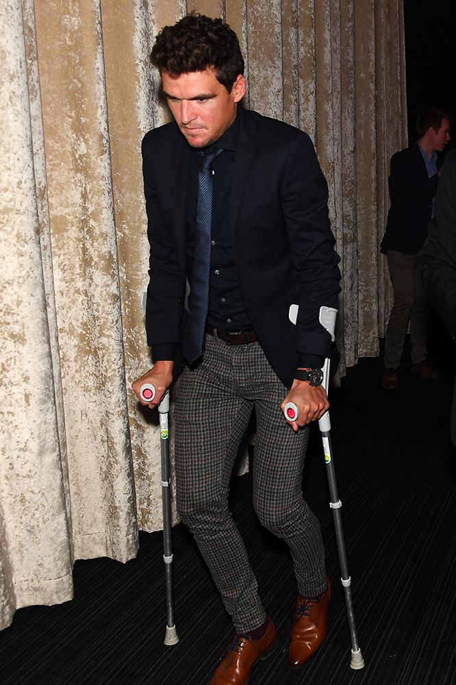 Greg Van Avermaet was on crutches following ankle surgery