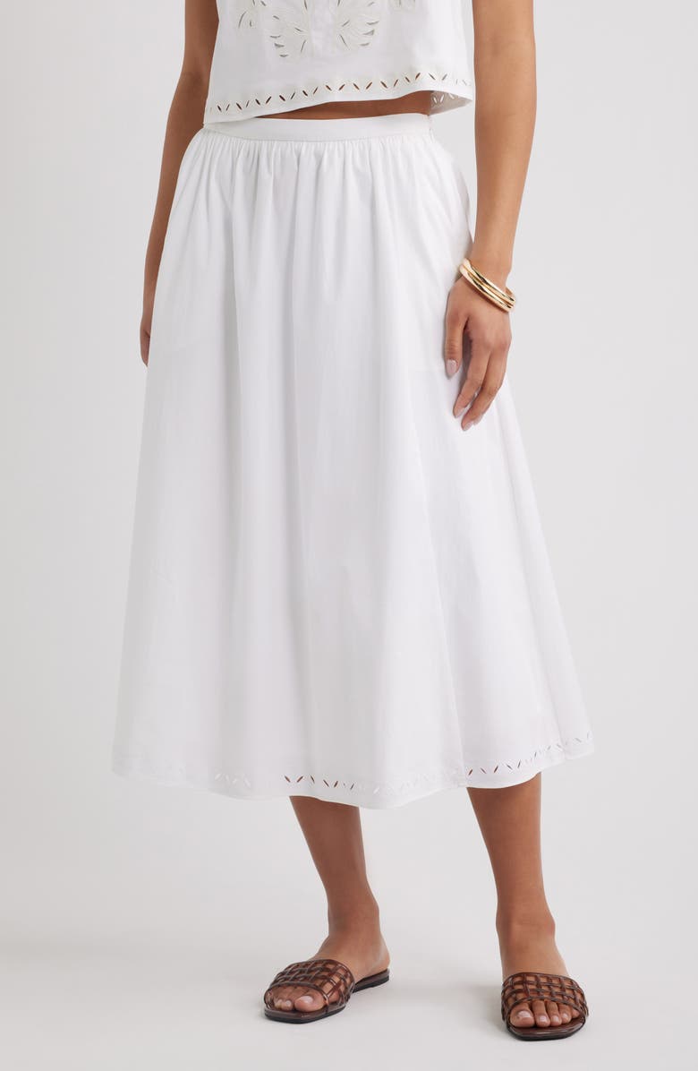 Embroidered Stretch Cotton Poplin Midi Skirt