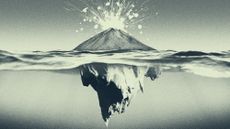 Illustration of a volcanic island with an iceberg lurking beneath