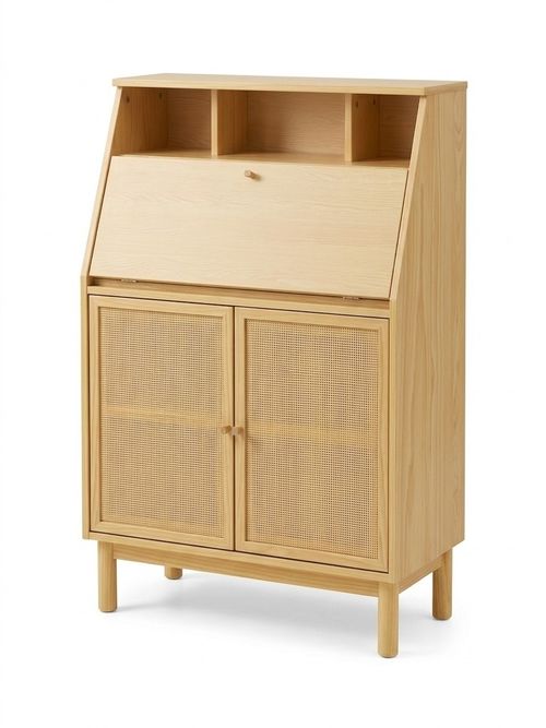 Simone Hideway Rattan Desk - Oak