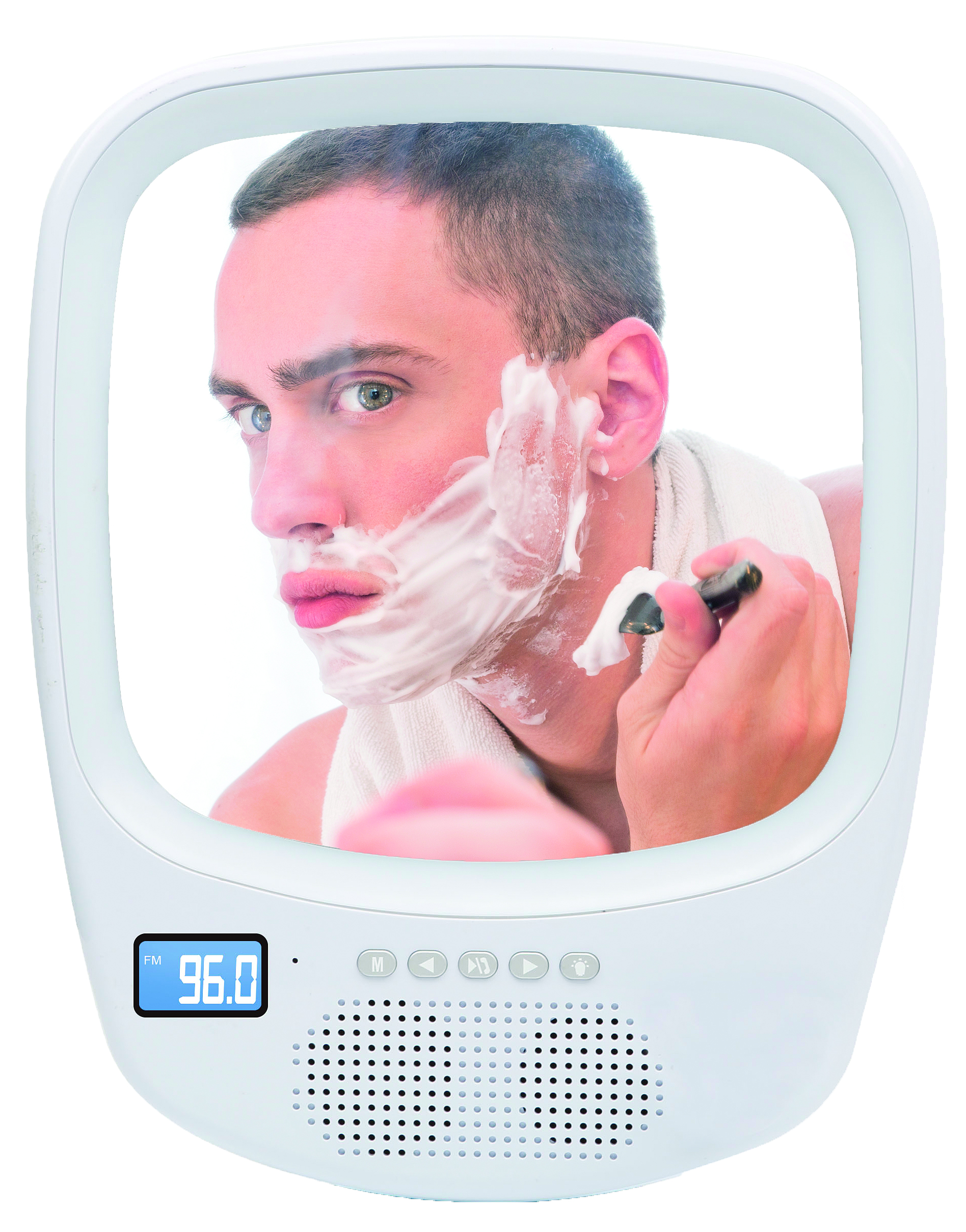 Shave and sing with QFX’s water-resistant Bluetooth mirror. It builds in an AM/FM radio for those morning traffic reports, and you can even take hands-free calls from your smartphone.