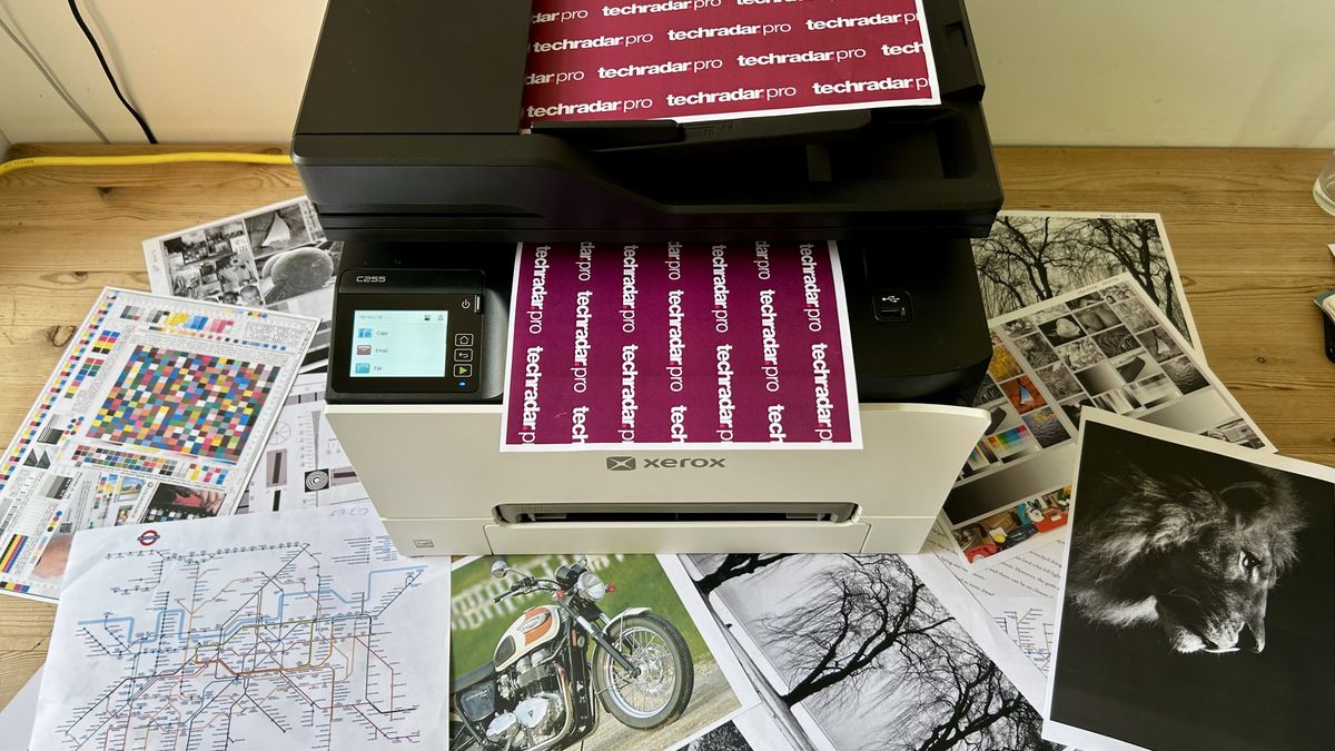 The Xerox C255a on a table in a home office during our tests