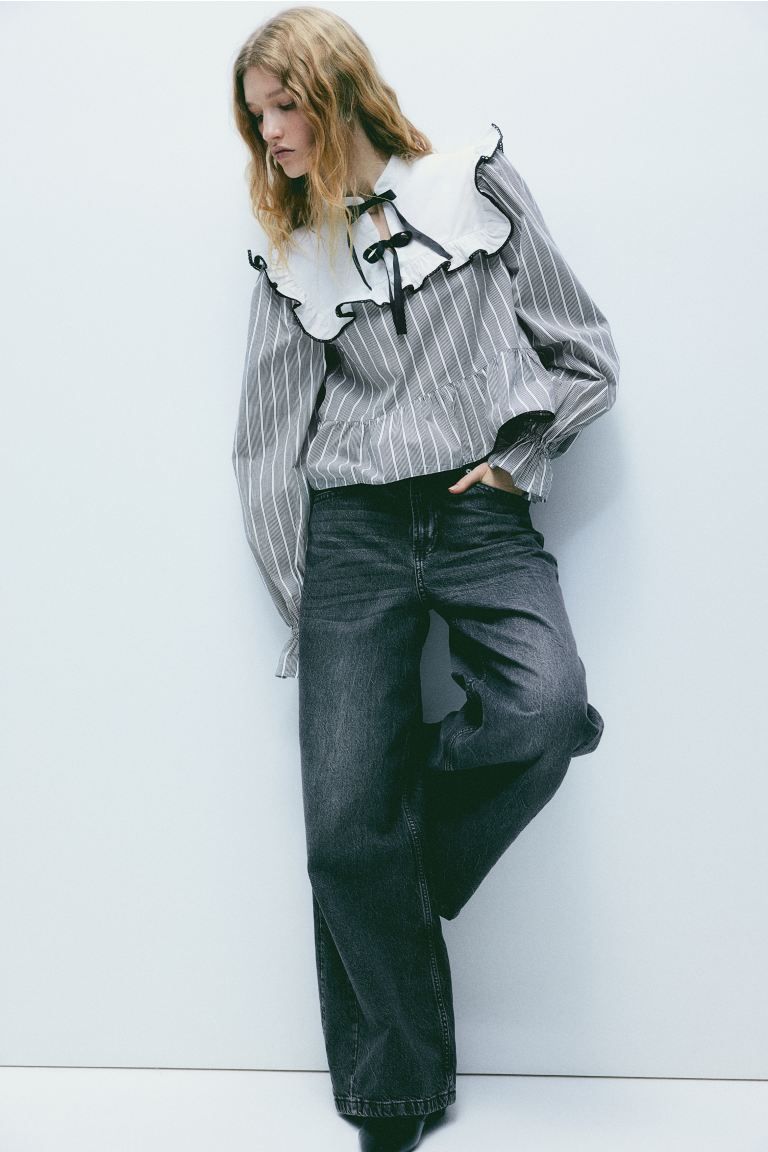 Tie-detail frill-trimmed blouse