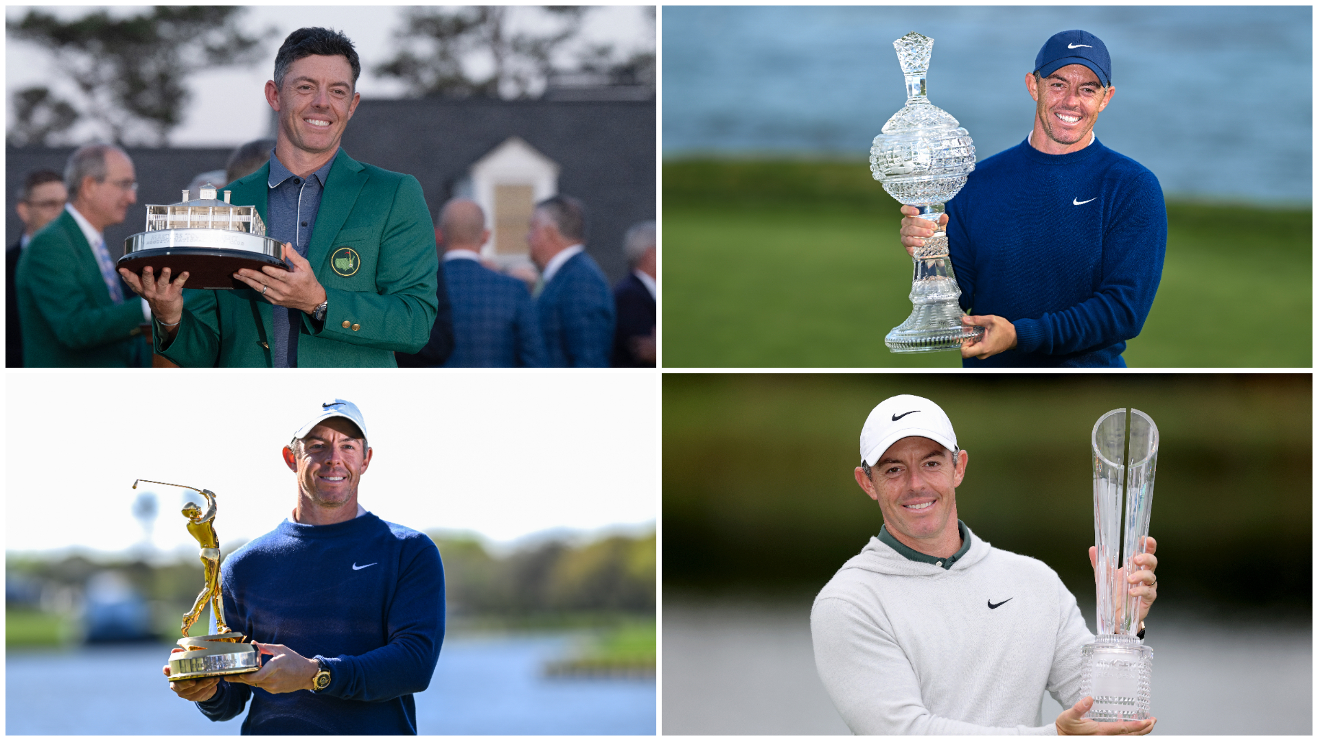 Images of Rory McIlroy with trophies won 