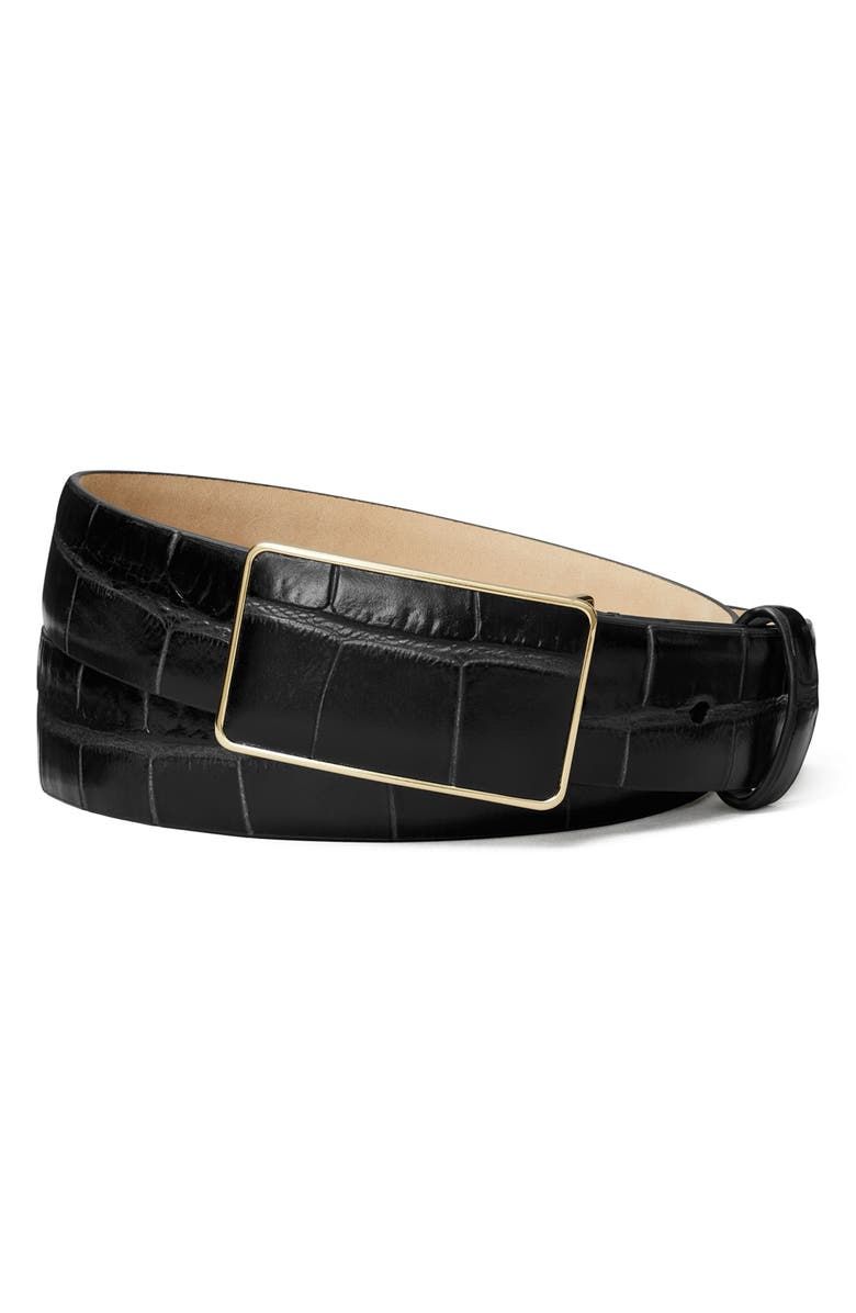 Croc Embossed Leather Plate Belt