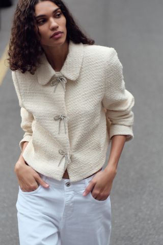 Bow Button Textured Jacket