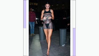 Kendall Jenner wears a sheer, silver glitter leotard while heading to a Met Gala afterparty on May 01, 2023 in New York City