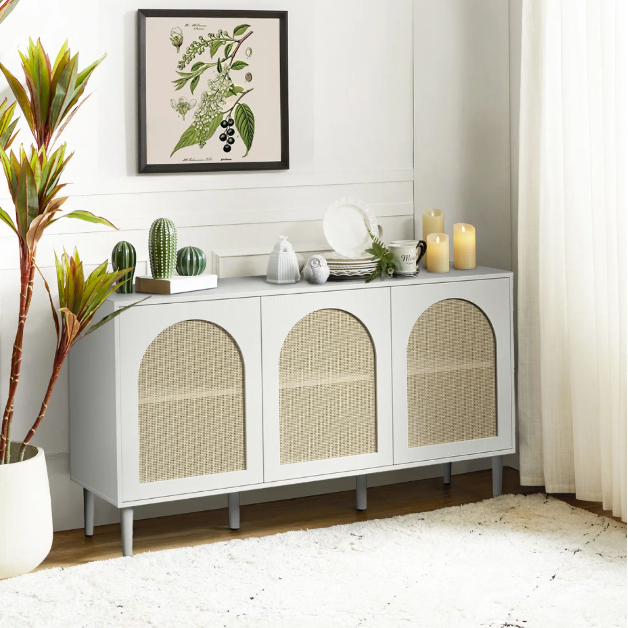 Castyn 56" Wide Rattan Door Sideboard with Adjustable Shelves