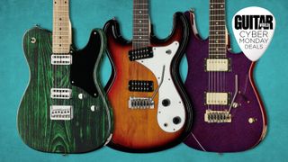 Image of three Harley Benton guitars
