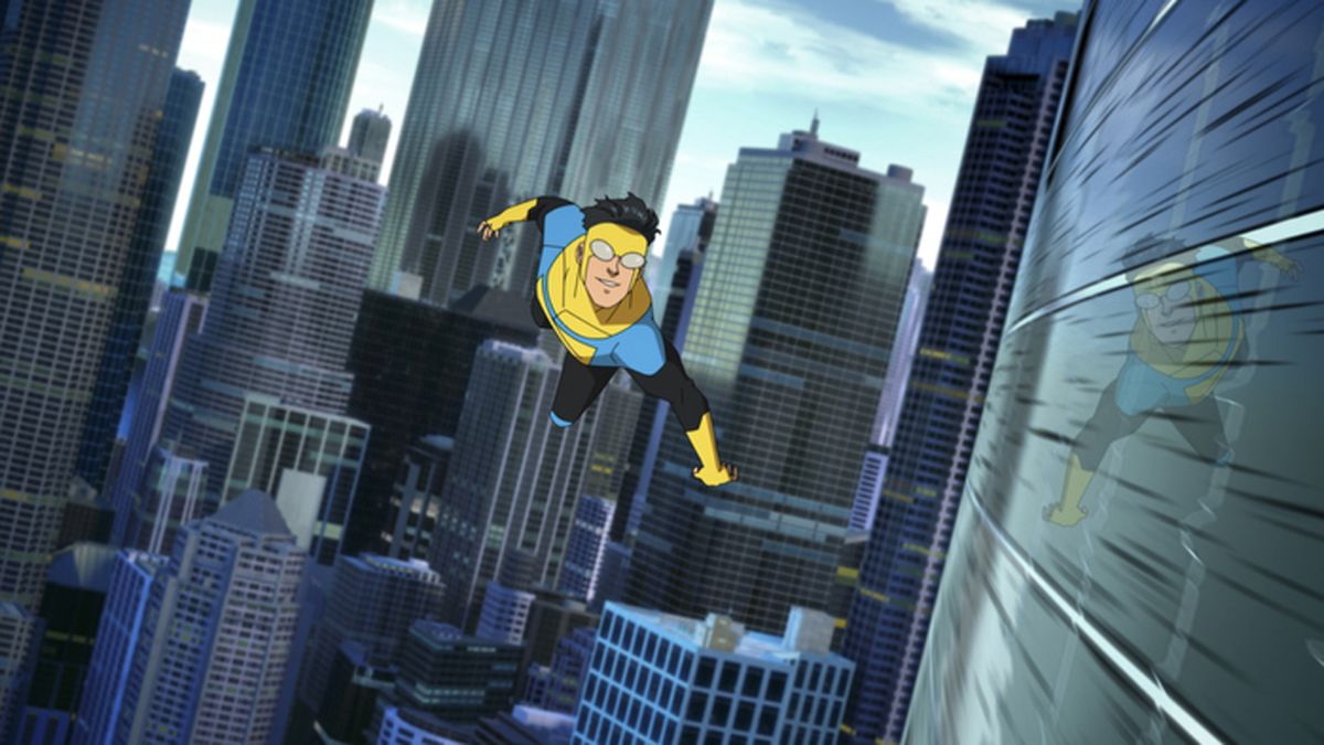 Mark Grayson flies through the sky in Invincible season 1