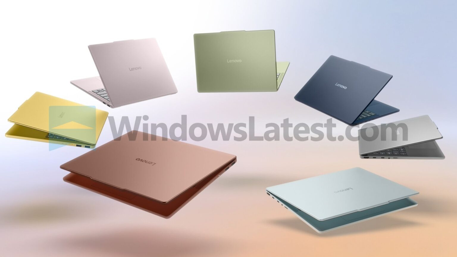 Lenovo IdeaPad Vibe laptops in a circle showing all seven colors