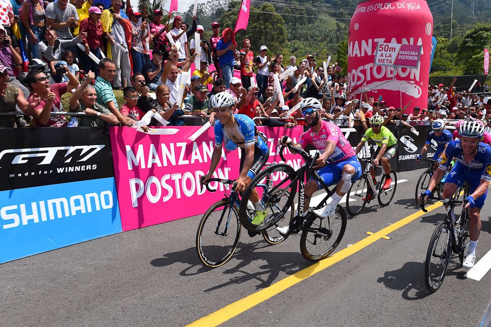 Fernando Gaviria (Quick-Step Floors) lost the leader's jersey on stage 4 of Colombia Oro y Paz, but he had something for fans at the finish