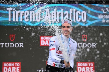 Juan Ayuso after winning stage one of the 2024 Tirreno-Adriatico