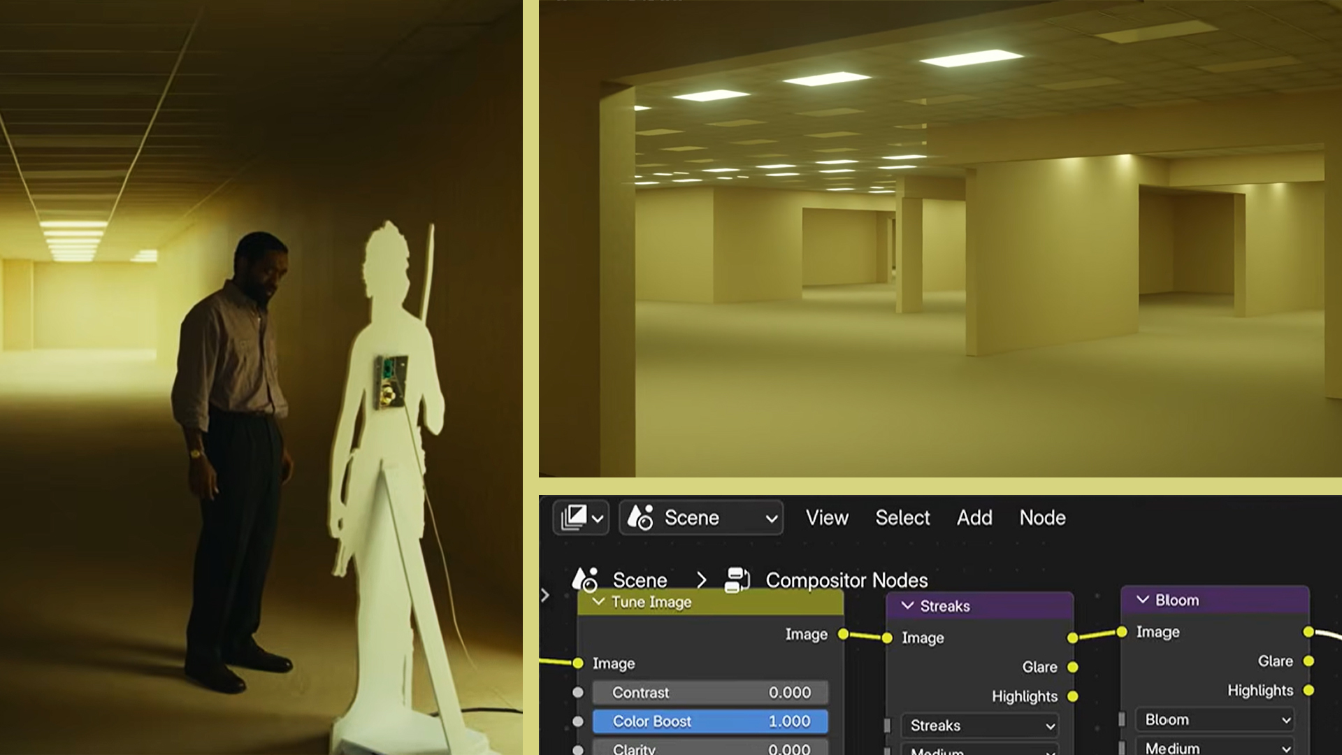 Backrooms movie and a recreation of Backrooms in Blender