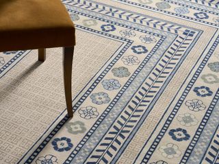 Blue and white striped pattern carpet