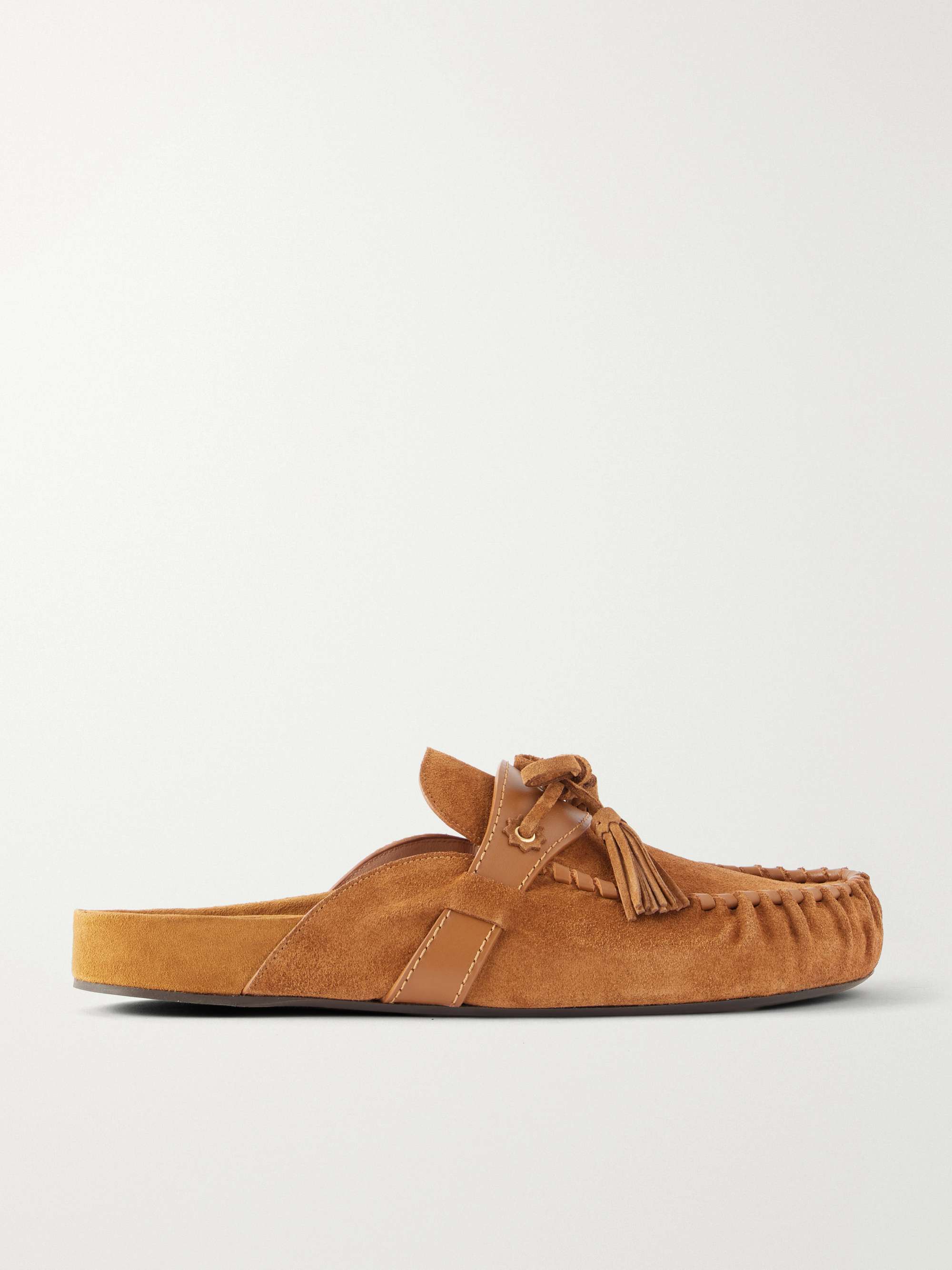 Malvin Tasseled Leather-Trimmed Suede Mules