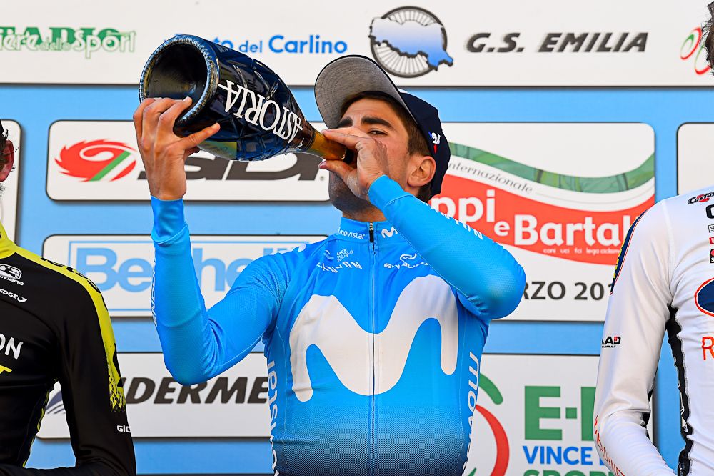 Mikel Landa (Movistar) on the Coppi e Bartali podium after winning stage 2