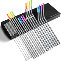 Vehhe 16 pack reusable metal stainless steel straws with silicone tips |